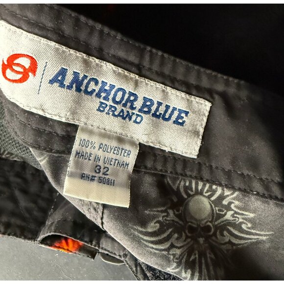 Vtg Anchor Blue Board Shorts Mens 32 10" Skulls Flames AOP Y2K Swim Trunks - Picture 3 of 6